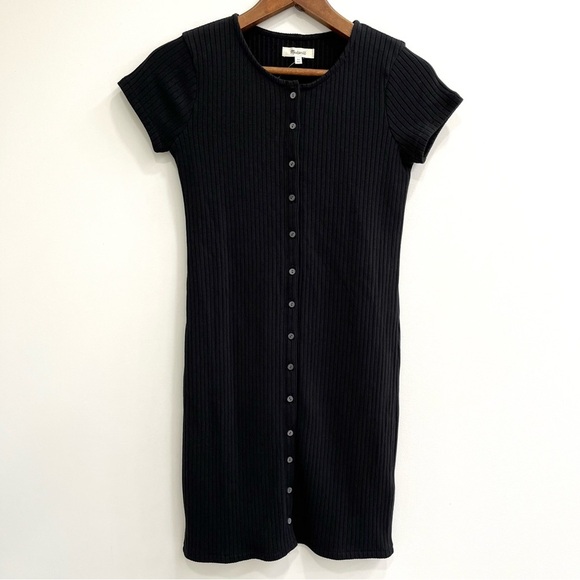 Madewell Black Ribbed Button Front Mini Dress A0580 size XS - Picture 4 of 10